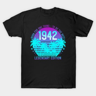 Vintage 1942 Birthday 79th Vaporwave Aesthetic Sunset Palm T-Shirt